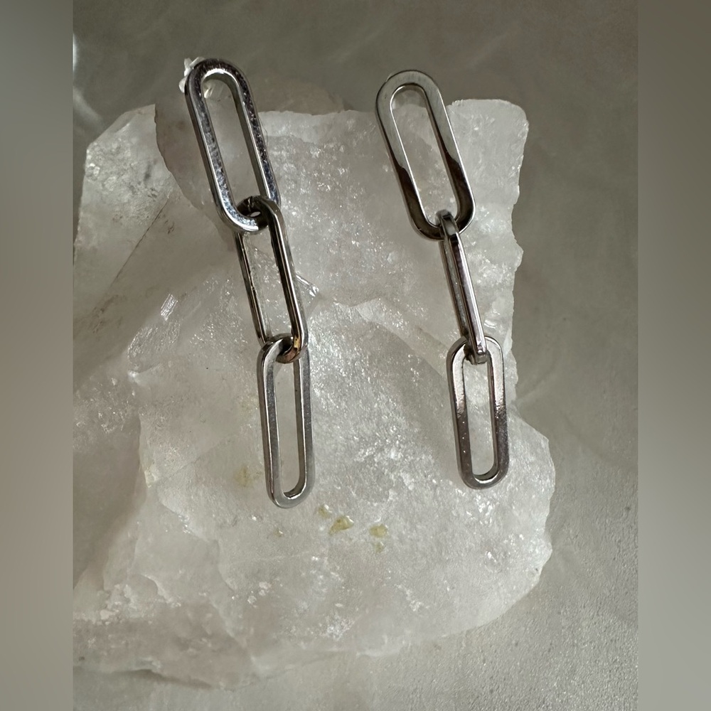 Silver Paperclip Link Chain Drop Earrings